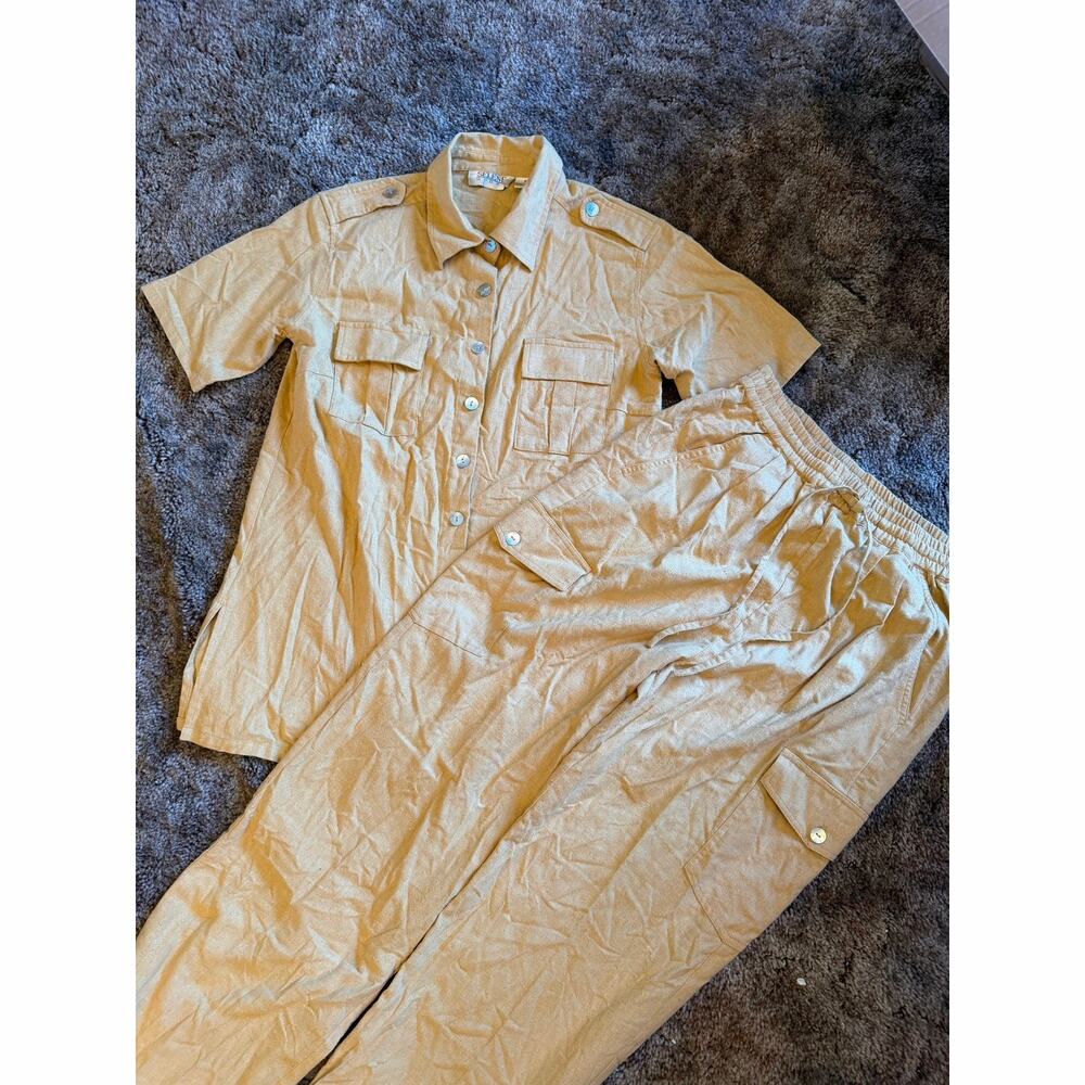 Vintage 90s Selene Sport 100% Raw Silk Matching Cargo Pant & Shirt 2-Piece Set